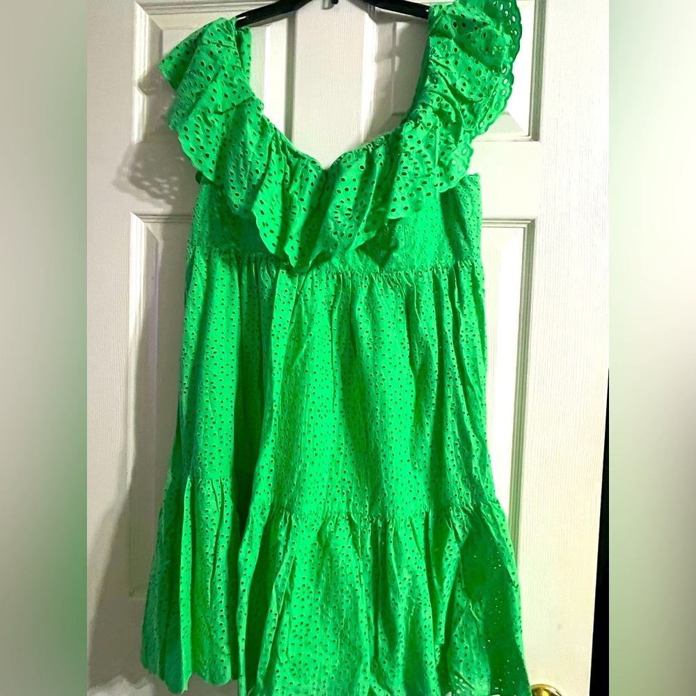 SOLD ON CROSSPOST LP NWOT Asteria Eyelet Babydoll Dress in Cabana Green